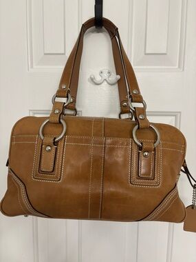 Coach Saddle Brown Leather Shoulder Bag with Silver Hardware